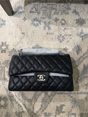 Chanel style caviar black and silver small classic
